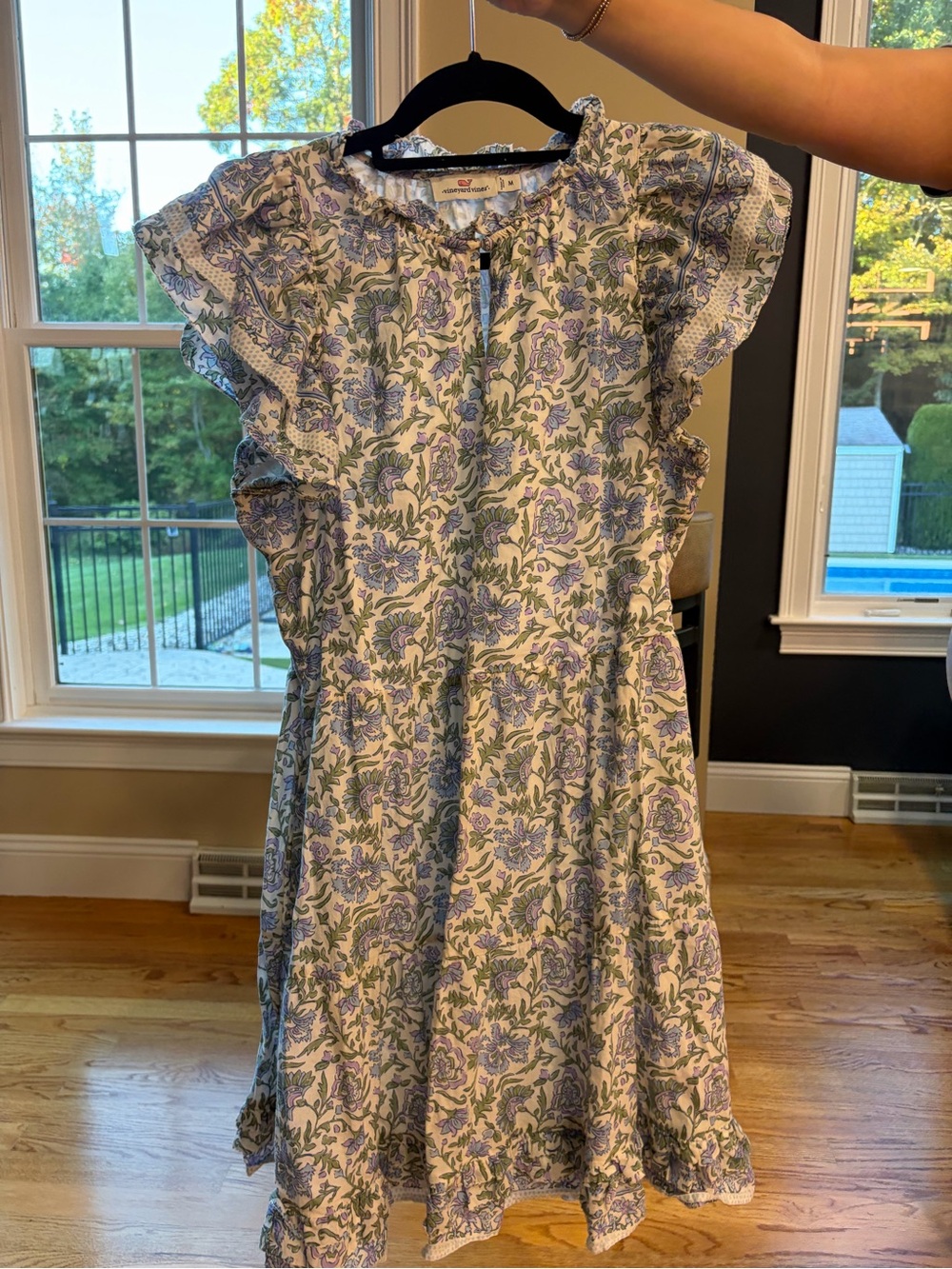 Vineyard Vines Cream Midi Dress with Lavender and Green Floral Print